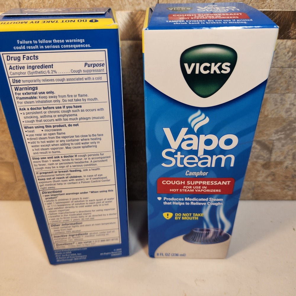2‎ Pack Vicks VapoSteam Camphor Cough Suppressant 8oz for Hot Steam Vaporizers